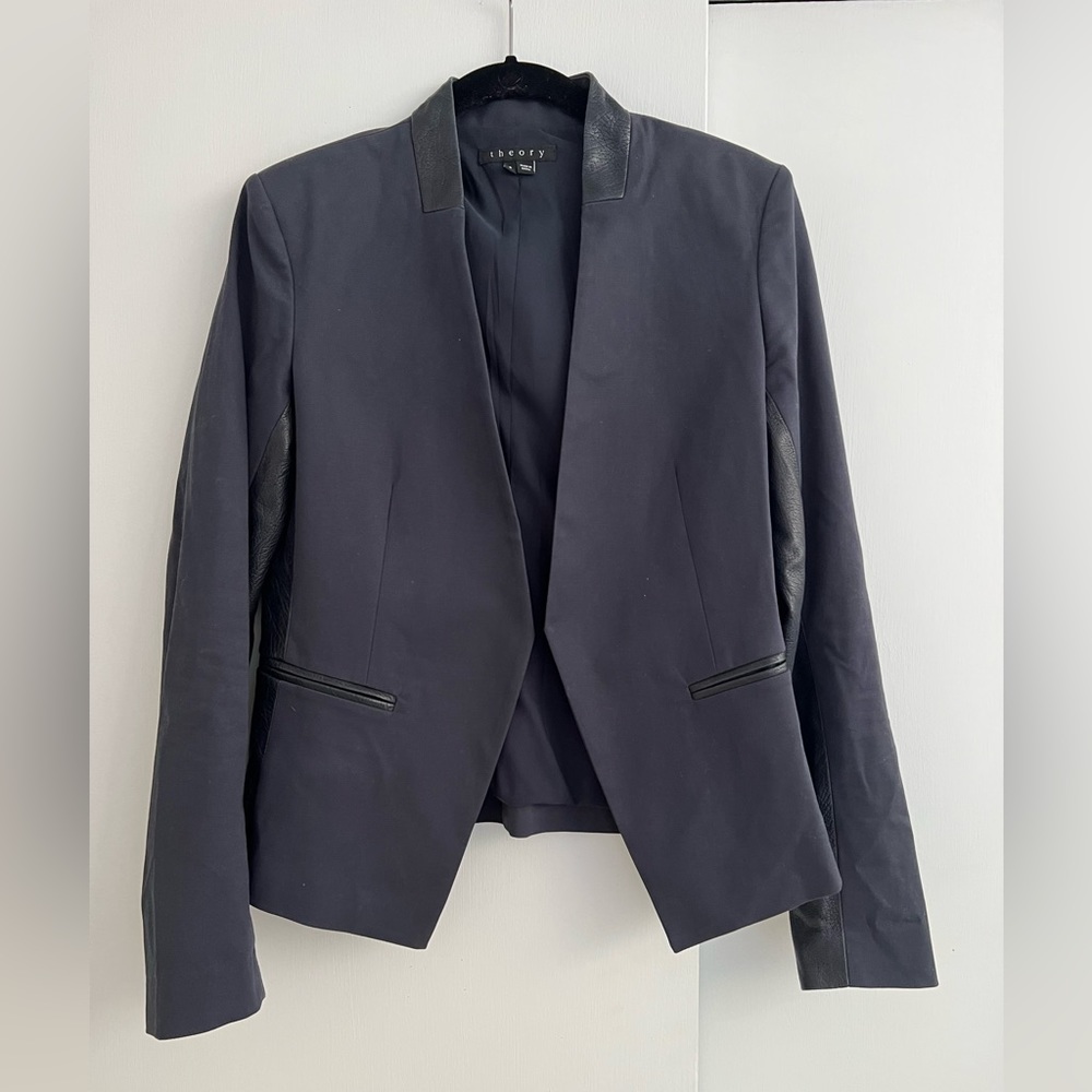 Theory Lanai leather trim blazer jacket / fitted